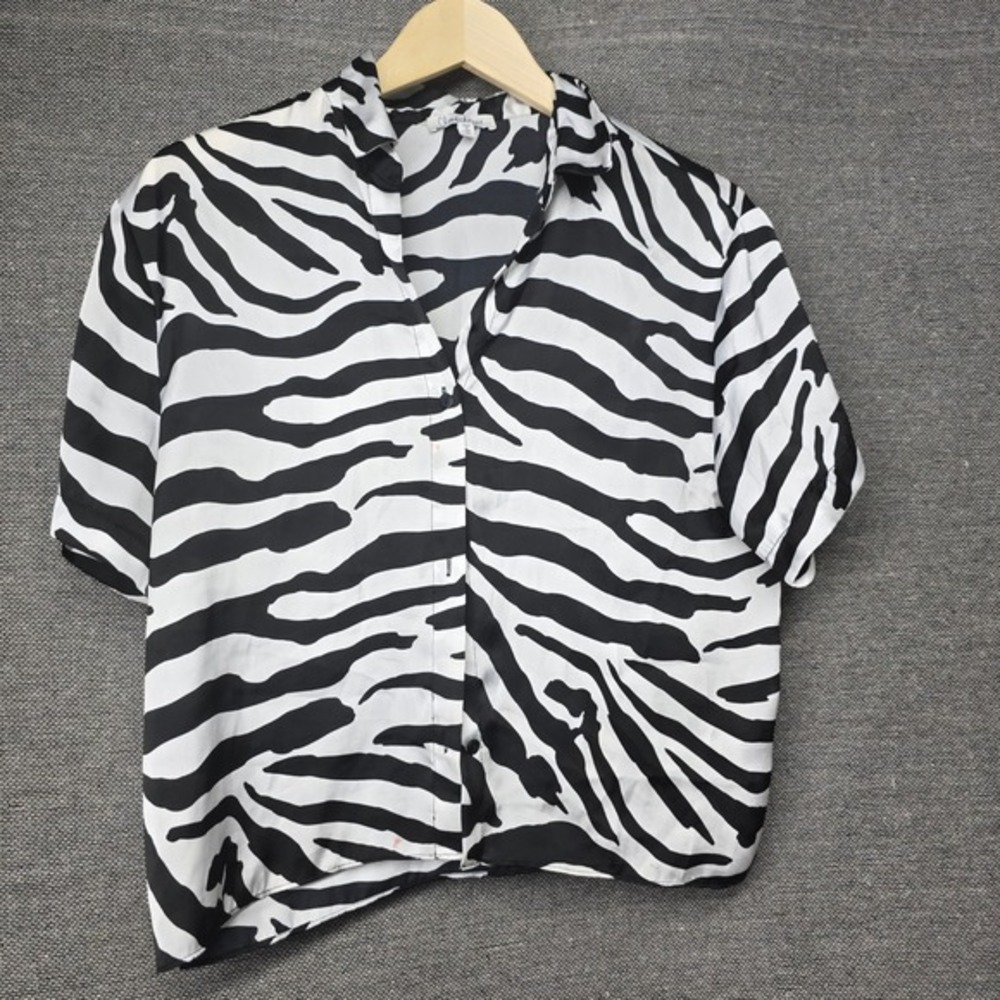 Cloudchaser Zebra Print Short Sleeve Button Down Shirt Black White 1W105144R‎ M